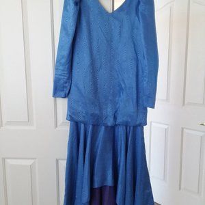 VINTAGE BLUE BRIDESMAID OR MOTHER OF THE BRIDE SILK GOWN. WORN IN 1985